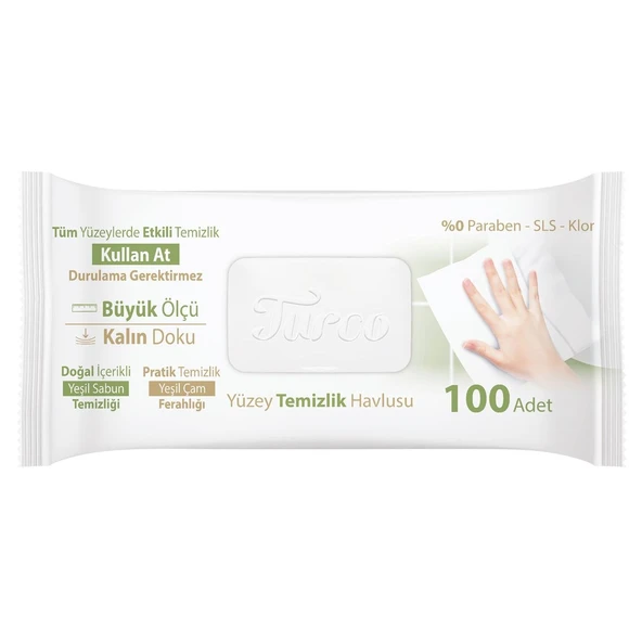 BABY TURCO DOĞADAN TURCO DOĞADAN PRATİK YÜZEY TEM. HAVLU YEŞİL SABUN-ÇAM 100 'LÜ - Resim 2