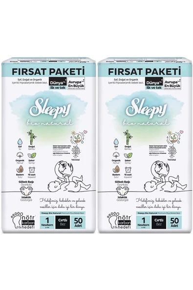Sleepy Bebek Bezi Bio Natural Beden:1 (2-5KG) Yeni Doğan Newborn 100 Adet Ekonomik Fırsat Pk ürün görseli 1