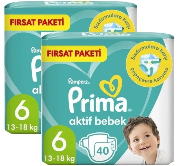 Prima Bebek Bezi 6 Beden 13-18 Kg 40 Adet 2'li Paket 80 Adet ürün görseli
