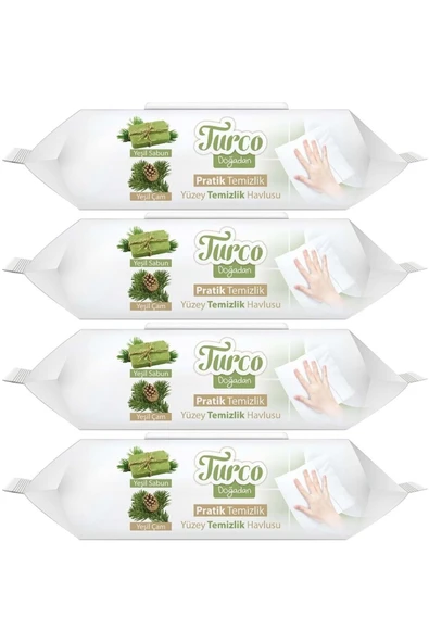Baby Turco Turco Doğadan Pratik Yüzey Temizlik Havlusu 100 Yaprak Yeşil Sabun/Yeşil Çam (4 Lü Set) 400 Yaprak ürün görseli