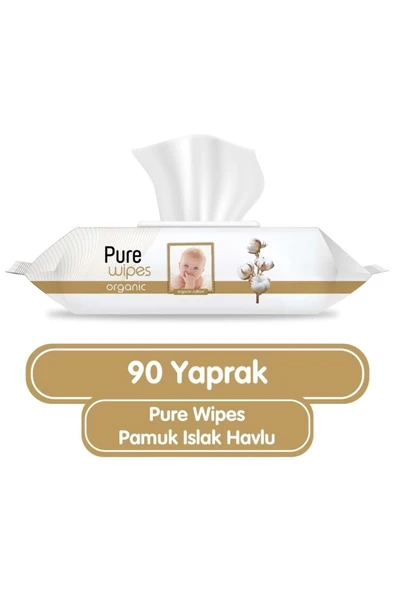 Pure Baby Islak Havlu Mendil 90 Yaprak Yenidoğan Organic Pamuklu (5 Li Set) 450 Yaprak Plstk Kapak - Resim 3