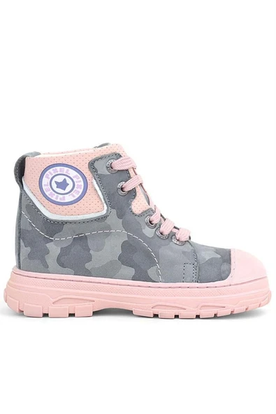 Hakiki Deri Pixel Gri Pudra Kamuflaj Desenli Kız Çocuk Bot - Resim 3