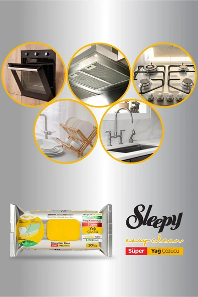 Sleepy Easy Clean Süper Yağ Çözücü Yüzey Temizlik Havlusu&Mendili 30 Yaprak - Resim 5