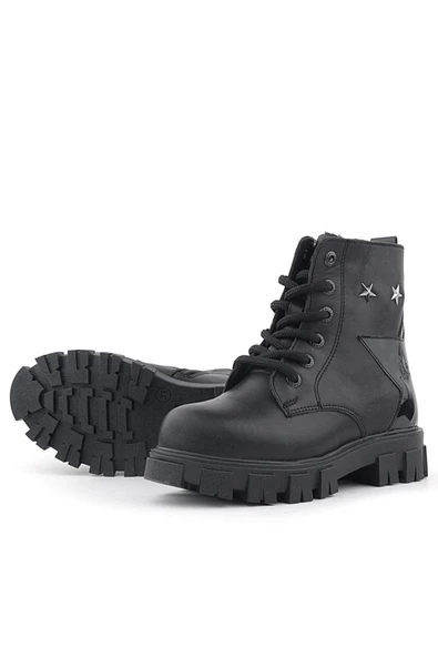 Rakerplus Siyah Bağcıklı Fermuarlı Metal Detaylı Kız Çocuk Bot - Resim 6