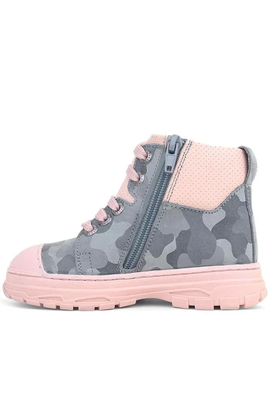 Hakiki Deri Pixel Gri Pudra Kamuflaj Desenli Kız Çocuk Bot - Resim 5