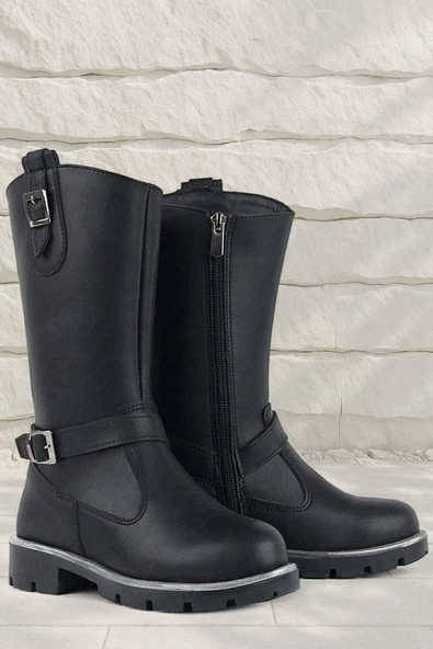 Rakerplus Siyah Fermuarlı Uzun Kız Çocuk Çizme ürün görseli