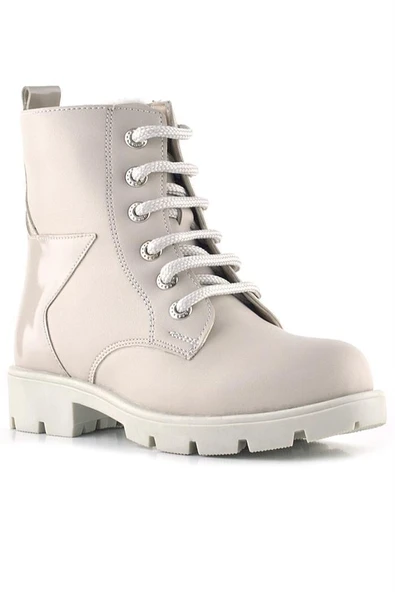 Rakerplus Krem Yıldız Detaylı Bağcıklı Fermuarlı Kız Çocuk Bot - Resim 10