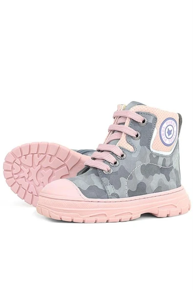 Hakiki Deri Pixel Gri Pudra Kamuflaj Desenli Kız Çocuk Bot - Resim 7