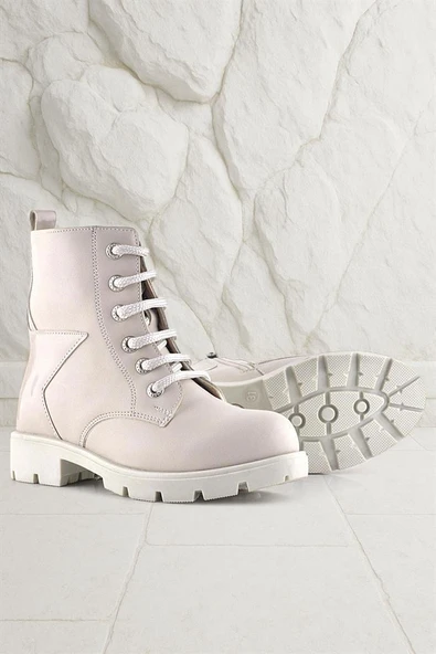 Rakerplus Krem Yıldız Detaylı Bağcıklı Fermuarlı Kız Çocuk Bot ürün görseli