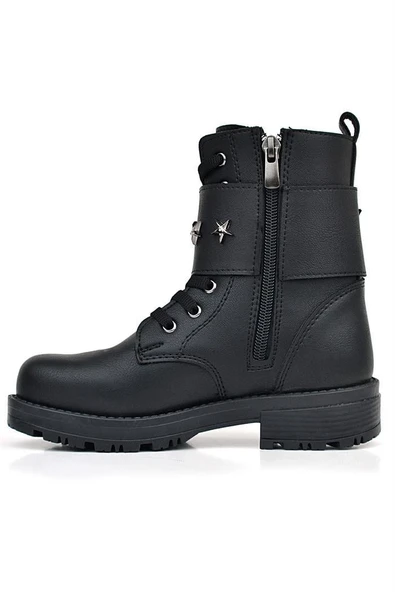 Rakerplus Siyah Bağcıklı Fermuarlı Yıldız Detaylı Kız Çocuk Bot - Resim 6