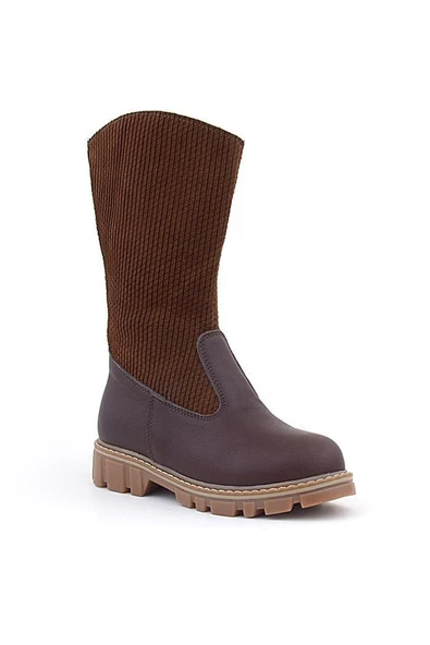 Rakerplus Hakiki Deri Taba Kahve Fermuarlı Uzun Kız Çocuk Çizme - Resim 9