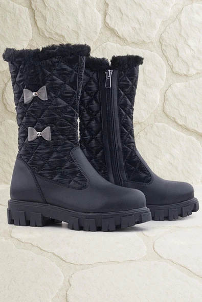 Rakerplus Siyah Uzun Fermuarlı Kurdeleli Kız Çocuk Yağmur Çizmesi - Resim 8