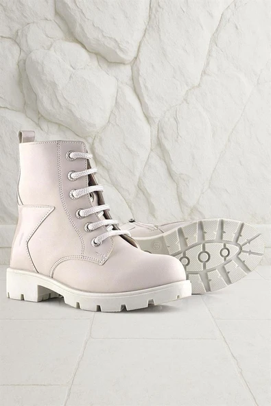 Rakerplus Krem Yıldız Detaylı Bağcıklı Fermuarlı Kız Çocuk Bot - Resim 9