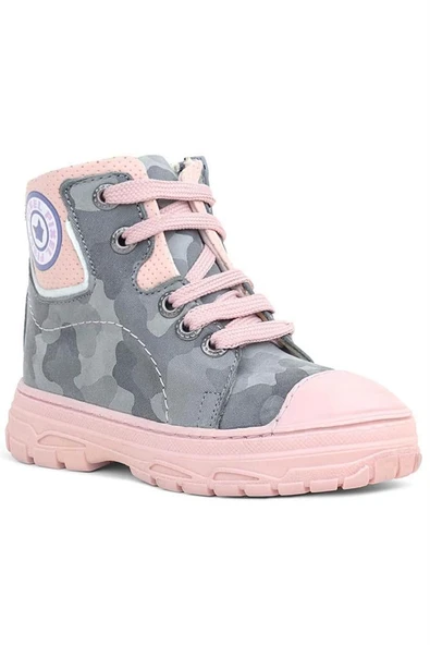 Hakiki Deri Pixel Gri Pudra Kamuflaj Desenli Kız Çocuk Bot - Resim 2