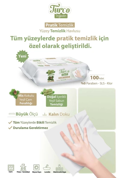 Baby Turco Turco Doğadan Pratik Yüzey Temizlik Havlusu 100 Yaprak Yeşil Sabun/Yeşil Çam (2 Li Set) 200 Yaprak - Resim 7