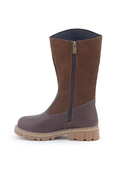 Rakerplus Hakiki Deri Taba Kahve Fermuarlı Uzun Kız Çocuk Çizme - Resim 12