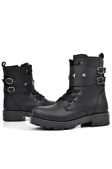 Rakerplus Siyah Bağcıklı Fermuarlı Yıldız Detaylı Kız Çocuk Bot - Resim 7