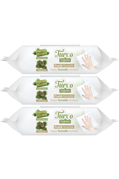 Baby Turco Turco Doğadan Pratik Yüzey Temizlik Havlusu 100 Yaprak Yeşil Sabun/Yeşil Çam (3 Lü Set) 300 Yaprak ürün görseli