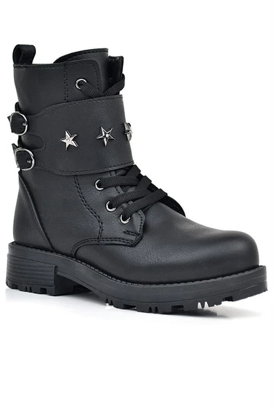 Rakerplus Siyah Bağcıklı Fermuarlı Yıldız Detaylı Kız Çocuk Bot - Resim 2