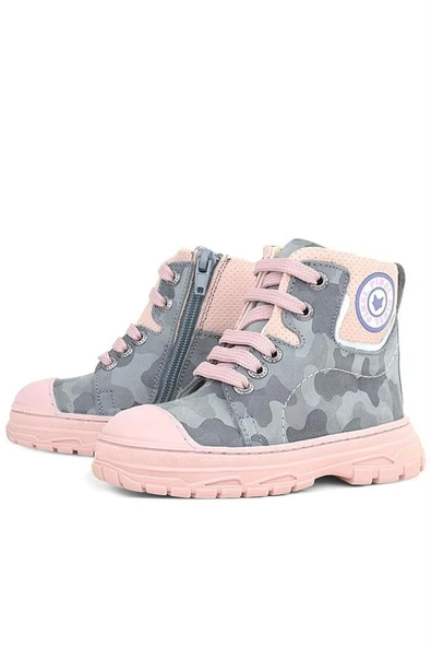 Hakiki Deri Pixel Gri Pudra Kamuflaj Desenli Kız Çocuk Bot - Resim 6