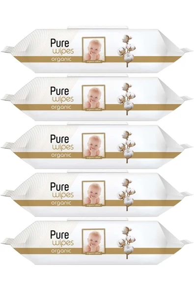 Pure Baby Islak Havlu Mendil 90 Yaprak Yenidoğan Organic Pamuklu (5 Li Set) 450 Yaprak Plstk Kapak ürün görseli
