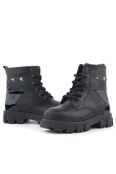 Rakerplus Siyah Bağcıklı Fermuarlı Metal Detaylı Kız Çocuk Bot - Resim 8