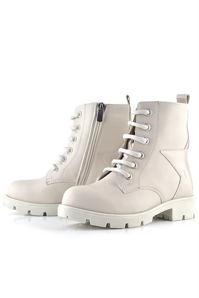 Rakerplus Krem Yıldız Detaylı Bağcıklı Fermuarlı Kız Çocuk Bot - Resim 6