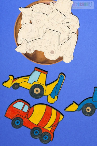 KİDEWO İnşaat Ahşap Boyama Etkinlik Seti + Eğitici Çocuk Aktivite Keçeli Kalem Kreş Okul Öncesi - 3