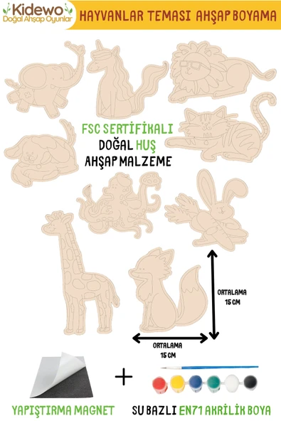 KİDEWO Hayvanlar Ahşap Boyama Etkinlik Seti Eğitici Çocuk Aktivite Parmak Boya Kreş Okul Öncesi - 4
