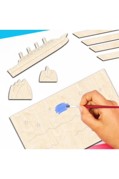 KİDEWO Titanik Ahşap Boyama Etkinlik Seti + Eğitici Çocuk Aktivite + Fırça + Akrilik Boya Kreş Okul Öncesi - 6