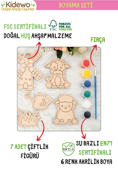 KİDEWO Çiftlik Ahşap Boyama Etkinlik Seti + Eğitici Çocuk Aktivite Keçeli Kalem Kreş Okul Öncesi - 5