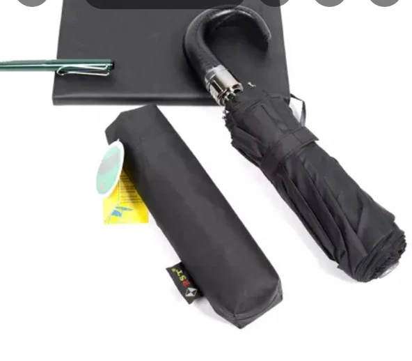 Deri Sap Lux Tam Otomatik 8 Telli Erkek Şemsiye Kısa Baston Şemsiye ürün görseli 1