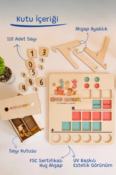 KİDEWO İlkokul Matematik Eğitici Dört İşlem Ahşap Oyuncak Etkinlik Seti Kolay Öğrenme Rakam Bultak Çarpım - 2
