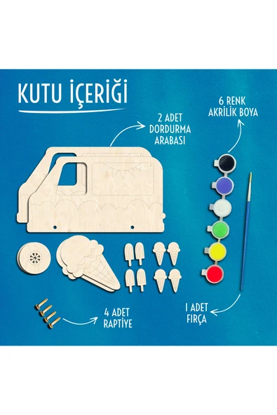 KİDEWO Dondurma Ahşap Boyama Etkinlik Seti + Eğitici Çocuk Aktivite Keçeli Kalem Kreş Okul Öncesi - 3