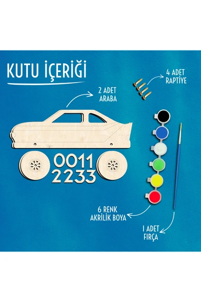 KİDEWO Yarış Araba Ahşap Boyama Etkinlik Seti Eğitici Çocuk Aktivite Parmak Boya Kreş Okul Öncesi - 3
