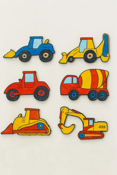 KİDEWO İnşaat Ahşap Boyama Etkinlik Seti + Eğitici Çocuk Aktivite Kreş Okul Öncesi Boya Fırça Dahil Değil