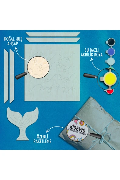 KİDEWO Deniz Kızı Ahşap Boyama Etkinlik Seti Eğitici Çocuk Aktivite Kreş Okul Öncesi Boya Fırça Dahil Değil - 5