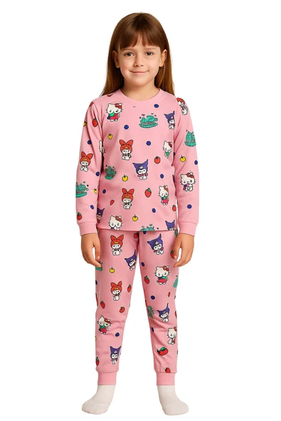 Cute Hello Kitty Ve Kuromi Desenli Kız Çocuk Pijama Takımı ürün görseli