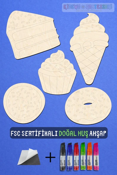 KİDEWO Pastacı Ahşap Boyama Etkinlik Seti + Eğitici Çocuk Aktivite Keçeli Kalem Kreş Okul Öncesi - 2