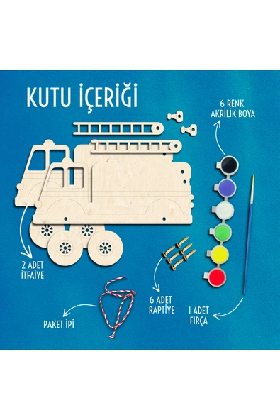 KİDEWO Ahşap İtfaiye Boyama ve Oyun Seti – Kendin Yap Akrilik Boya ile Çocuk Etkinlik Kiti - 3