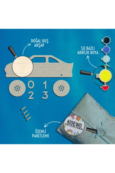 KİDEWO Yarış Araba Ahşap Boyama Etkinlik Seti Eğitici Çocuk Aktivite Keçeli Kalem Kreş Okul Öncesi - 4
