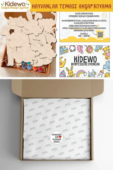 KİDEWO Hayvanlar Ahşap Boyama Etkinlik Seti + Eğitici Çocuk Aktivite + Fırça Akrilik Boya Kreş Okul Öncesi - 5
