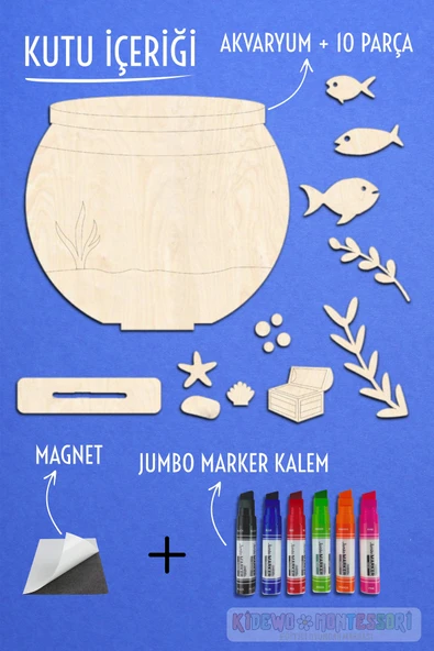 KİDEWO Akvaryum Ahşap Boyama Etkinlik Seti + Eğitici Çocuk Aktivite + Keçeli Kalem Kreş Okul Öncesi - 4