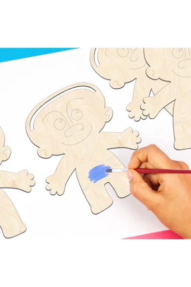 KİDEWO Figür Ahşap Boyama Etkinlik Seti + Eğitici Çocuk Aktivite + Fırça + Akrilik Boya Kreş Okul Öncesi - 7