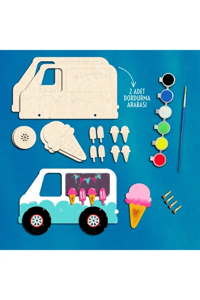 KİDEWO Dondurma Ahşap Boyama Etkinlik Seti 20’li Eğitici Çocuk Aktivite Kreş Anaokulu Okul Öncesi