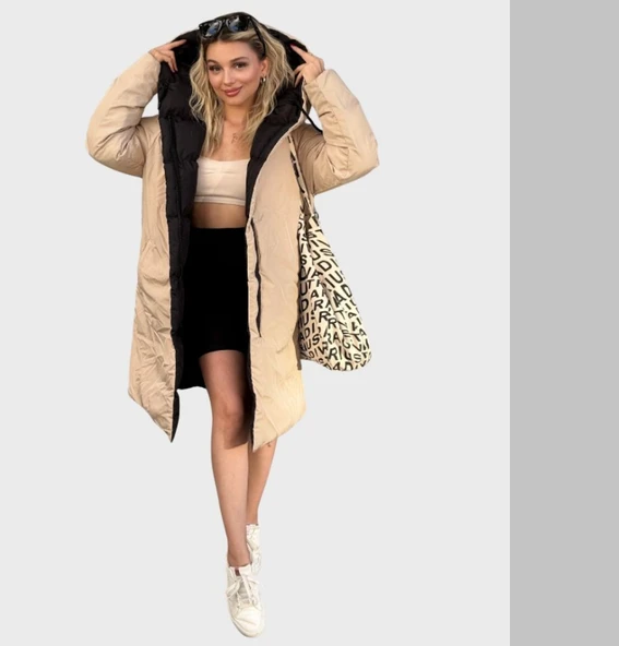 Çift Taraflı Uzun Şişme Mont