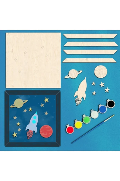 KİDEWO Dünya Uzay Ahşap Boyama Etkinlik Seti 20’li Eğitici Çocuk Aktivite Kreş Anaokulu Okul Öncesi