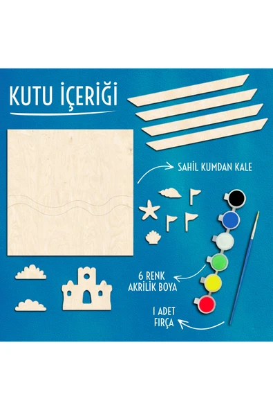 KİDEWO Kum Kale Ahşap Boyama Etkinlik Seti + Eğitici Çocuk Aktivite + Fırça + Akrilik Boya Kreş Okul Öncesi - 3