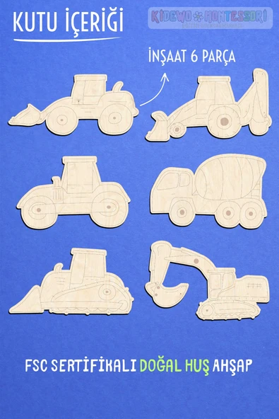 KİDEWO İnşaat Ahşap Boyama Etkinlik Seti + Eğitici Çocuk Aktivite Kreş Okul Öncesi Boya Fırça Dahil Değil - 2