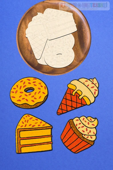 KİDEWO Pastacı Ahşap Boyama Etkinlik Seti + Eğitici Çocuk Aktivite + Fırça + Akrilik Boya Kreş Okul Öncesi - 3